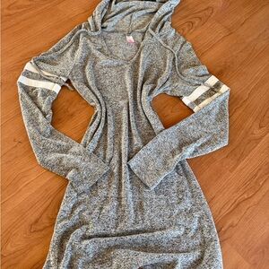 Cozy Gray Hooded Dress with Stripes